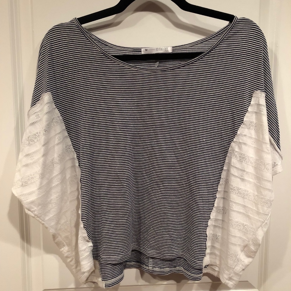 Feminine blue and white striped shirt size M